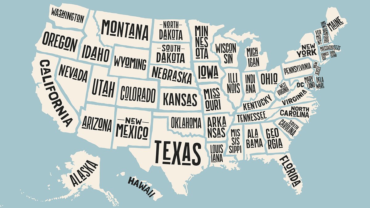 Map of United States with state names